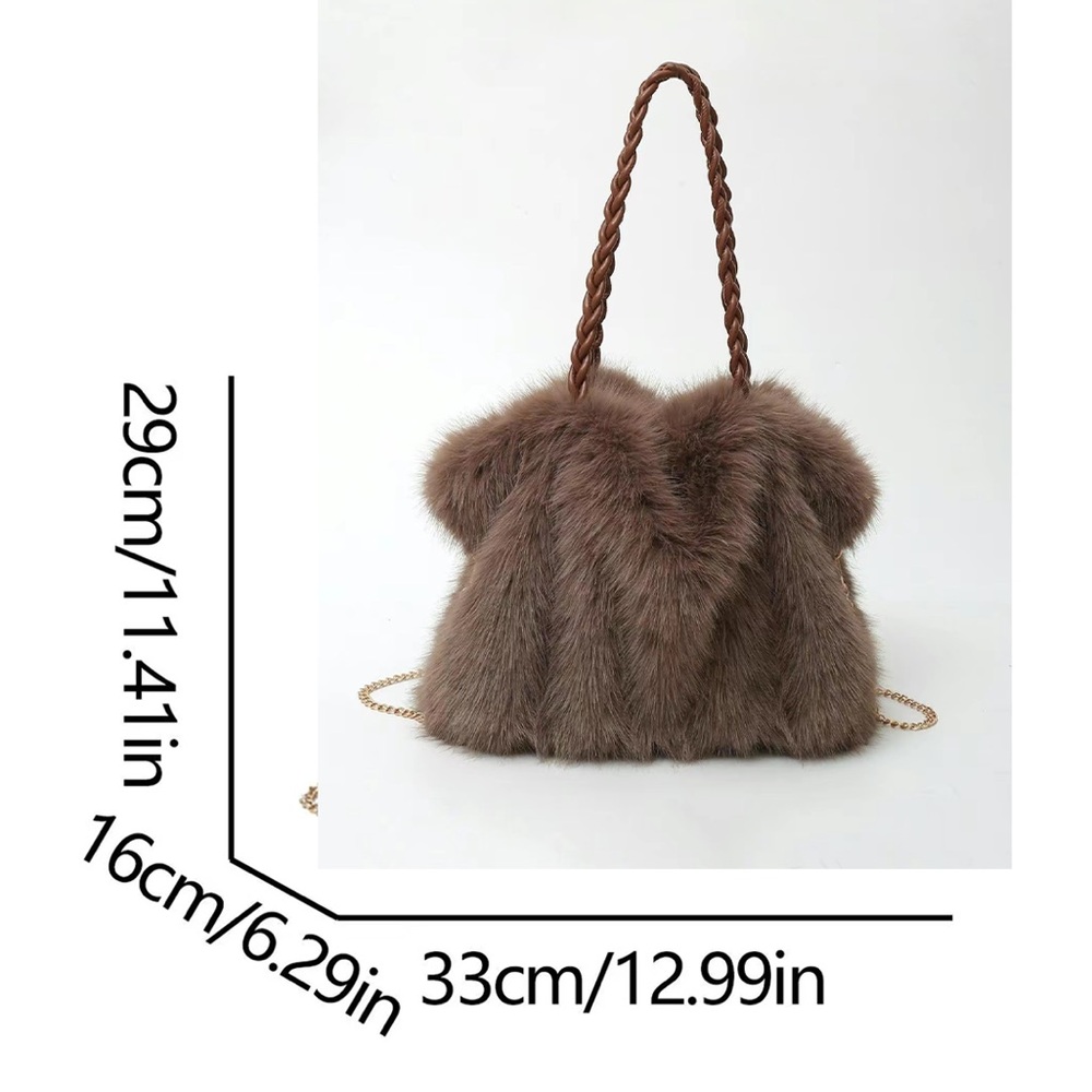 Boutique Plush Faux Fur Winter White Tote Shoulder Bag Crossbody Tote Brown NWT - Picture 4 of 7
